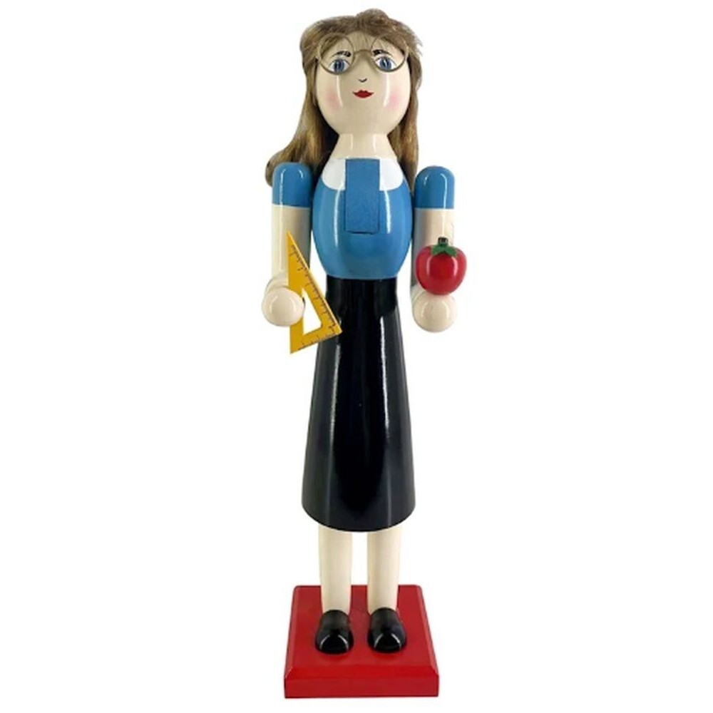 Wooden Christmas Nutcracker, 15", WHITE FEMALE TEACHER WITH APPLE & RULER, ATH